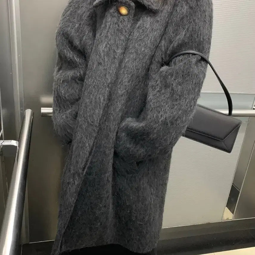 [BUNJANG] Be Absentminded Wool Blend Long Coat - Dark Grey / 헤어리 코트