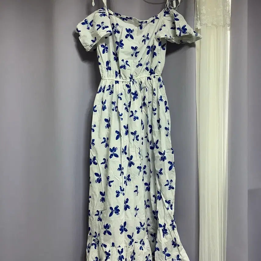 [BUNJANG] Off-Shoulder Flower Pattern Maxi Dress / 휴양지 오프숄더 플라워 원피스