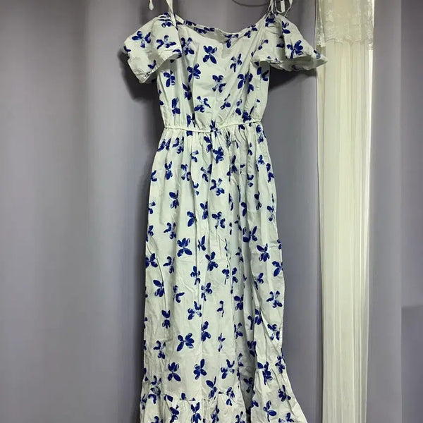 [BUNJANG] Off-Shoulder Flower Pattern Maxi Dress / 휴양지 오프숄더 플라워 원피스