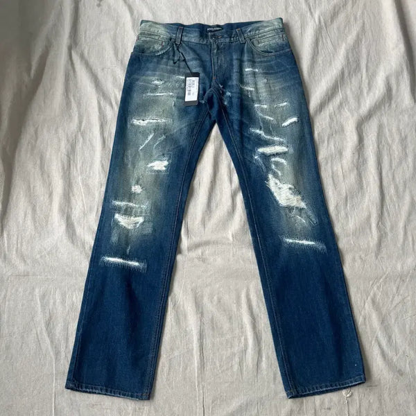 [BUNJANG] Dolce & Gabbana Distressed Straight Leg Denim Pants (Size 50) / 돌체앤가바나 데미지 스트레이트 데님팬츠 50(32-34)