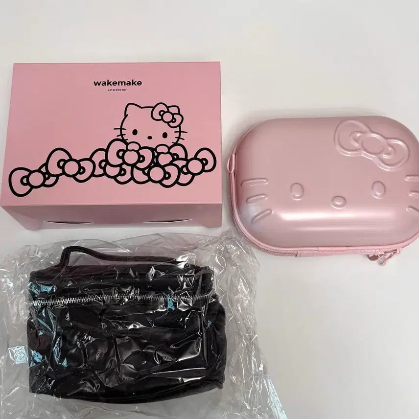 [BUNJANG] WAKEMAKE Kitty Lip & Eye Kit (Pink Shell + Sooty Pink) with Pink Ready Bag / 웨이크메이크 키티 립앤아이키트(핑크 쉘+수티 핑크)핑크레디백/키티파우치