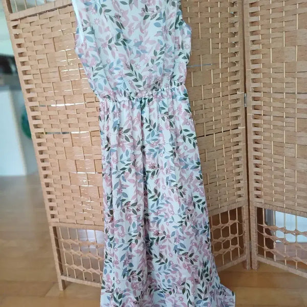 [BUNJANG] Chiffon Floral Sleeveless Maxi Dress / 쉬폰플라워 패턴 민소매 롱 원피스