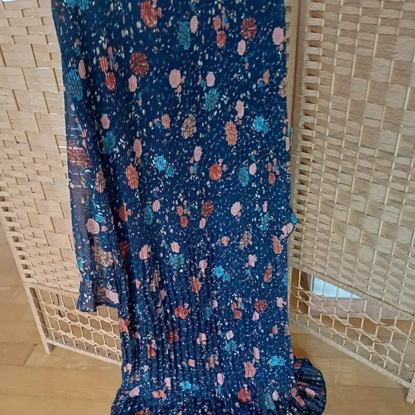 [BUNJANG] Chiffon Pleated Floral Long Dress / 쉬폰 플리츠 꽃무늬 롱 원피스