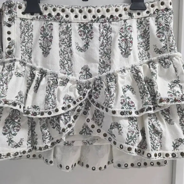 [BUNJANG] Isabel Marant Studded Floral Frill Mini Skirt / 이자벨마랑 스터드 플로럴 프릴 미니스커트 36