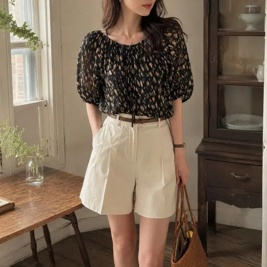 [BUNJANG] Chiffon Blouse with Stylish Pattern (Size 55) / 세련된 패턴의 쉬폰 블라우스 (55사이즈)