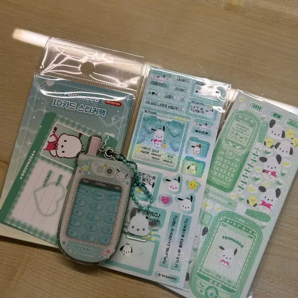 [BUNJANG]  Pochacco Keyring & Sticker Set Bundle / 일괄) 포챠코 키링,스티커세트