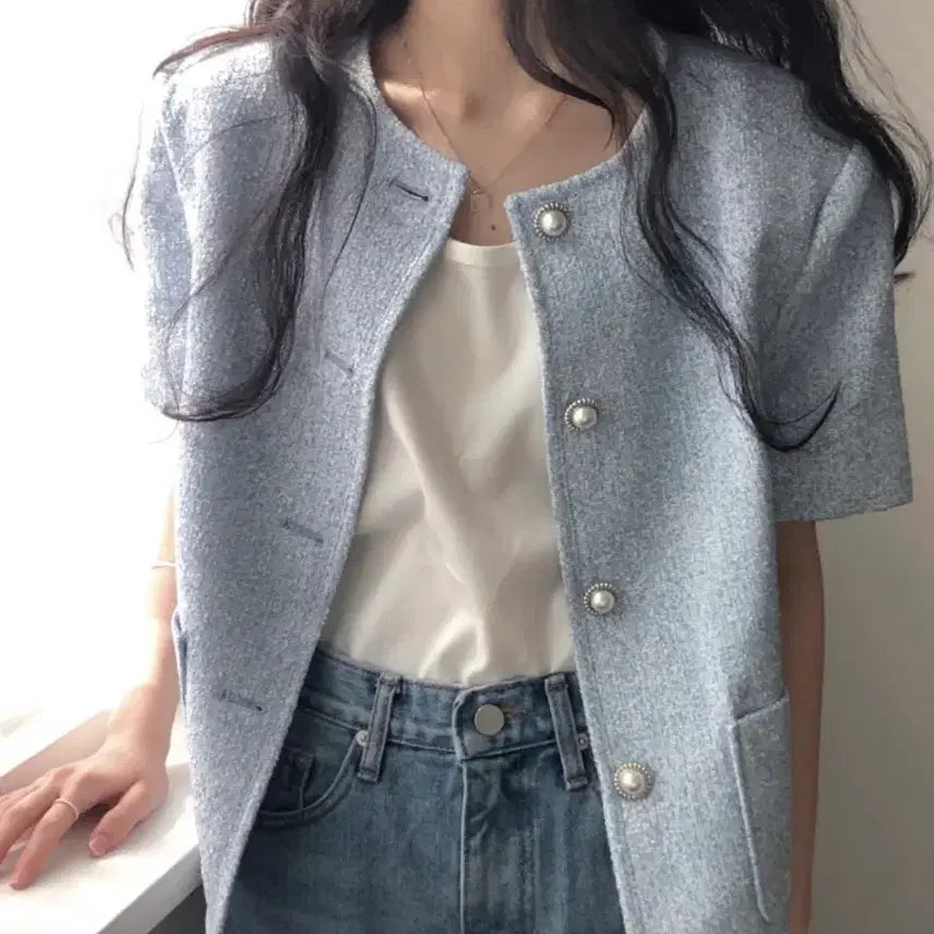 [BUNJANG] Archive J2U Short Sleeve Tweed Jacket / 아카이브제이투유 반팔트위드
