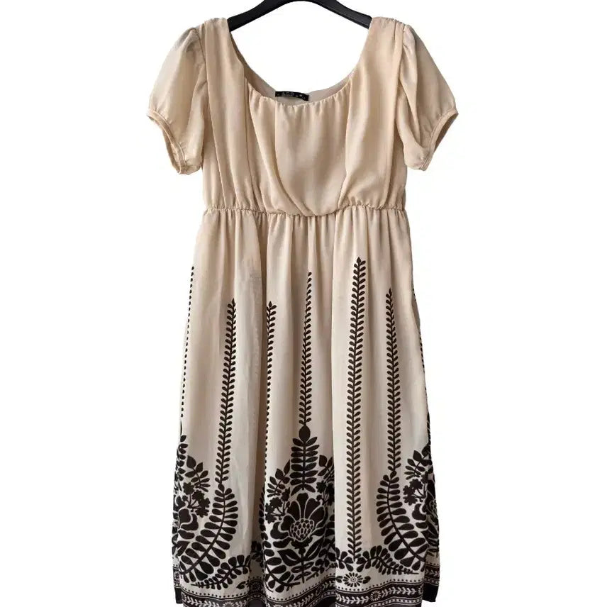 [BUNJANG] Beige Chiffon Puff Sleeve Banding Dress / S/베이지 시폰 밴딩 원피스