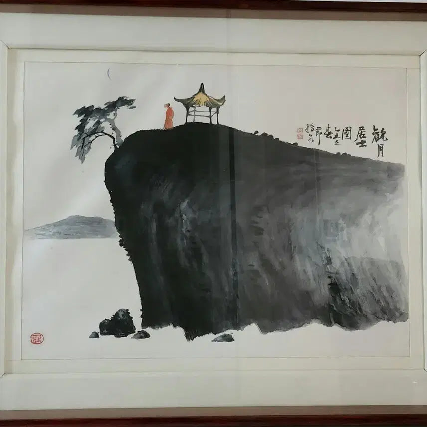 [BUNJANG] Acheon Kim Young-chul "Gwanwoljingoe-do" Ink Wash Painting (Approx. 40 Years Old) / 국전심사원장 아천 김영철 관월진외도 수묵화