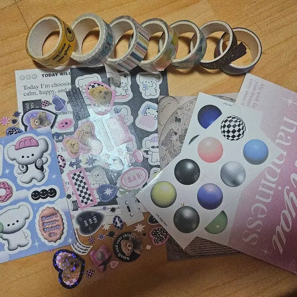 [BUNJANG] Stationery Sticker Pack and Masking Tape Set / 문구 스티커 팩 마스킹 테이프 세트