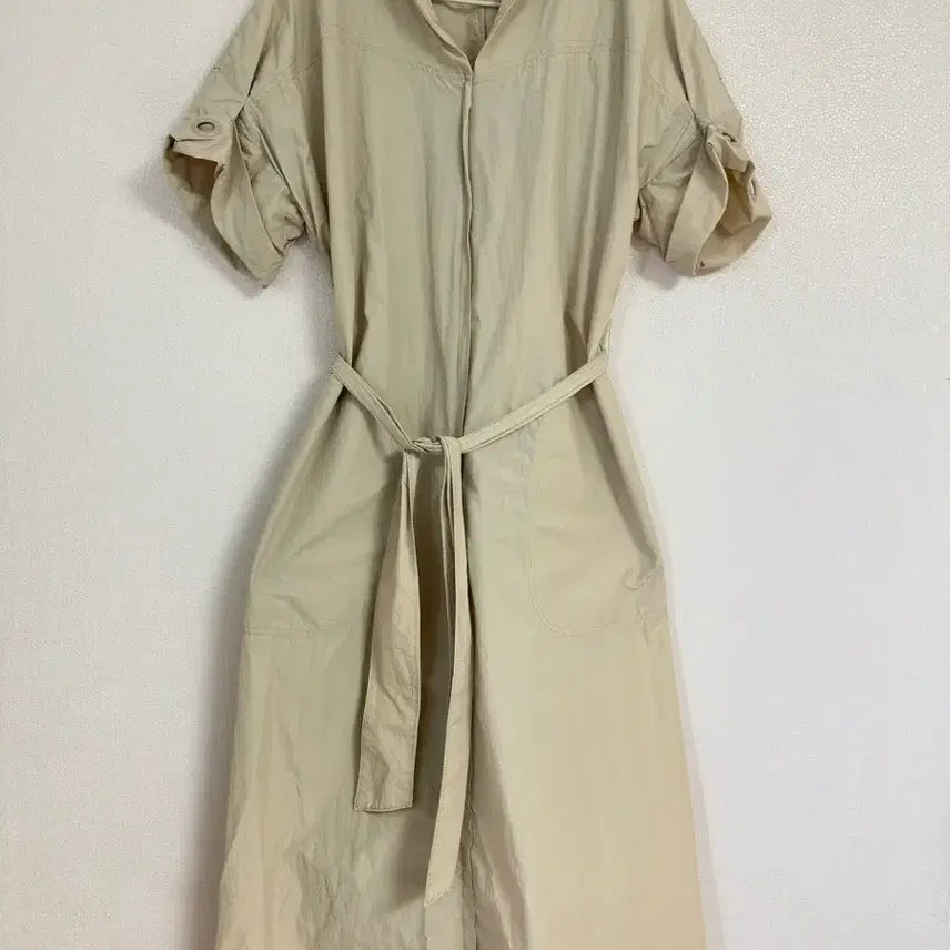 [BUNJANG] Beige Linen Blend Midi Dress with Side Slits / 바스락 소재 베이지 원피스