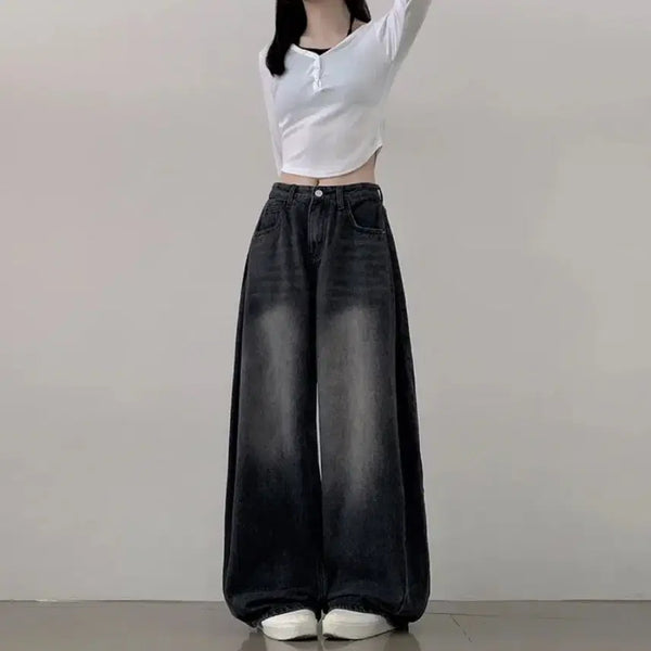 [BUNJANG] Ablie Balloon Wide Side Pintuck Denim Pants (Black Denim) / 에이블리 벌룬 와이드 사이드 핀턱 데님 팬츠 흑청