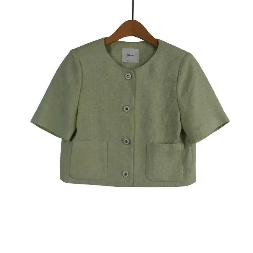 [BUNJANG] Roem Mint Tweed Short-Sleeve Cropped Jacket XS / Roem 로엠 민트 트위드 반팔 자켓 XS 크롭 노카라 자켓