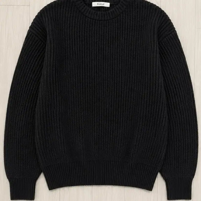 [BUNJANG] Nitted Cotton Black Round Neck Knit / 니티드 코튼 블랙 라운드 니트