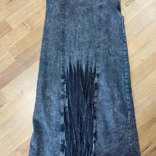[BUNJANG] Designer Washed Denim Long Skirt / 디자인 워싱 데님 롱 스커트
