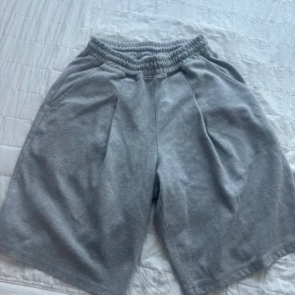 [BUNJANG] Gray Sweat Shorts with Elastic Waistband / 그레이 스웻팬츠 밴딩 반바지