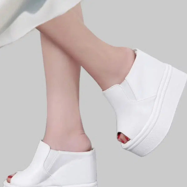[BUNJANG] Lemonshee 12cm Platform White Wedding Slippers (225mm) / 르몽쉐 12cm 통굽슬리퍼 화이트 웨딩슈즈 225mm