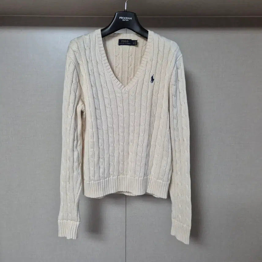 [BUNJANG] Polo Ralph Lauren Women's V-Neck Cable Knit Sweater Ivory / L)폴로랄프로렌 여성 브이넥 케이블 니트 아이보리