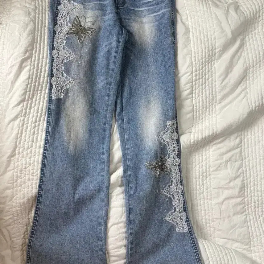 [BUNJANG] Vintage Butterfly Lace Flare Pants Y2K / 빈티지 나비 레이스 부츠컷 팬츠(갸루히메갸루로걀y2k샵502리즈리사
