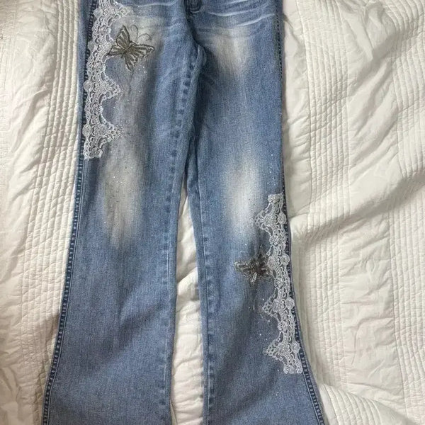 [BUNJANG] Vintage Butterfly Lace Flare Pants Y2K / 빈티지 나비 레이스 부츠컷 팬츠(갸루히메갸루로걀y2k샵502리즈리사