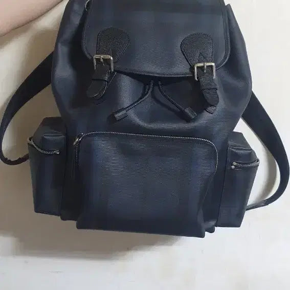 [BUNJANG] Navy Check Pattern Backpack / 네이비 체크 패턴 백팩
