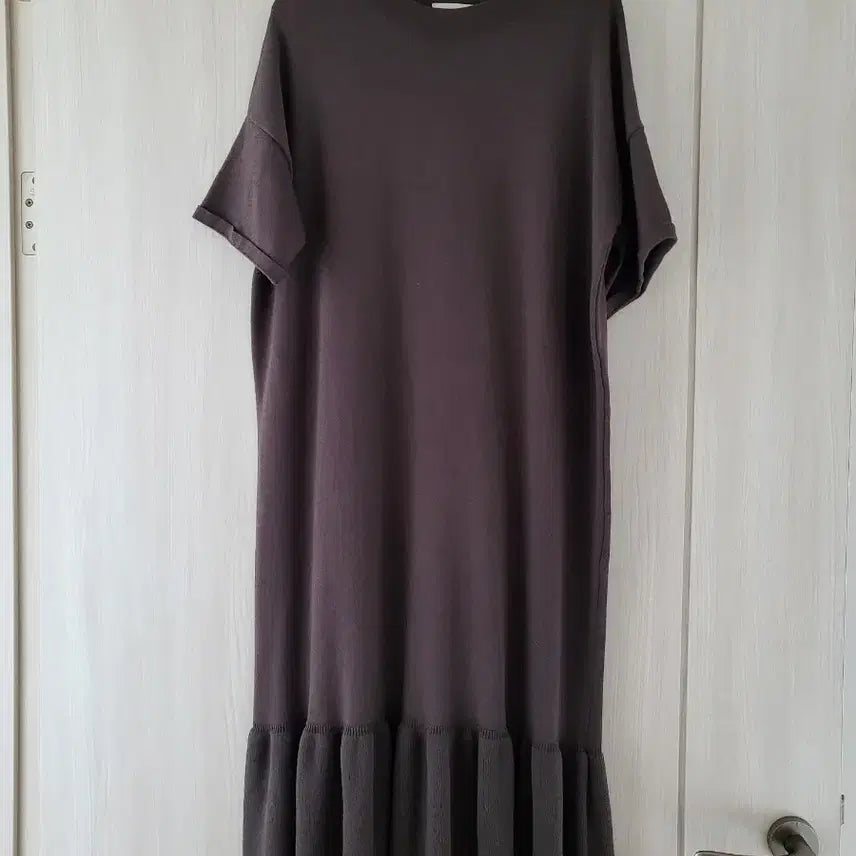 [BUNJANG] Frill Long Knit Dress - Charcoal / 프릴 롱 니트원피스 챠콜