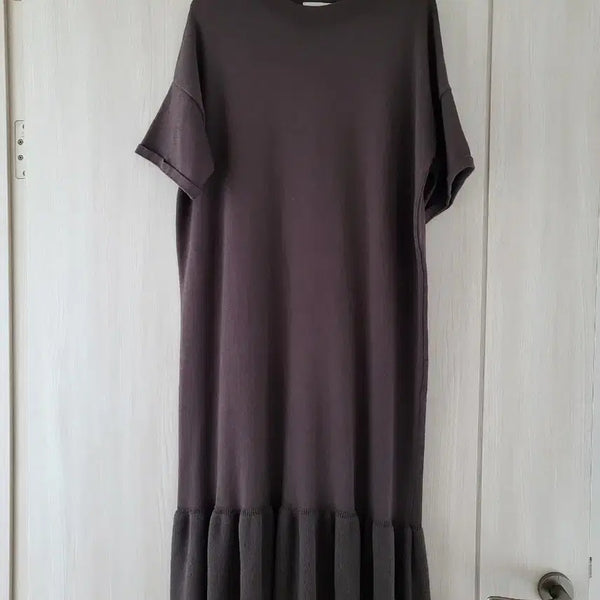 [BUNJANG] Frill Long Knit Dress - Charcoal / 프릴 롱 니트원피스 챠콜
