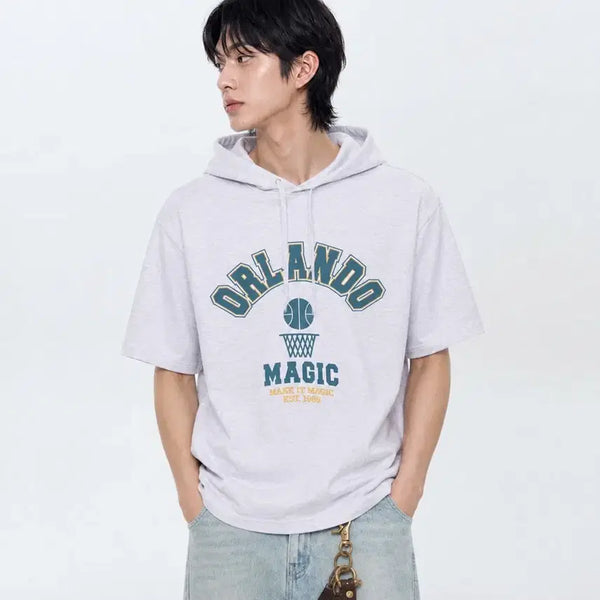 [BUNJANG] NBA Big Lettering Short Sleeve Hoodie T-Shirt (Ice, S) / NBA 엔비에이 반팔 후드 티셔츠 새상품 택O