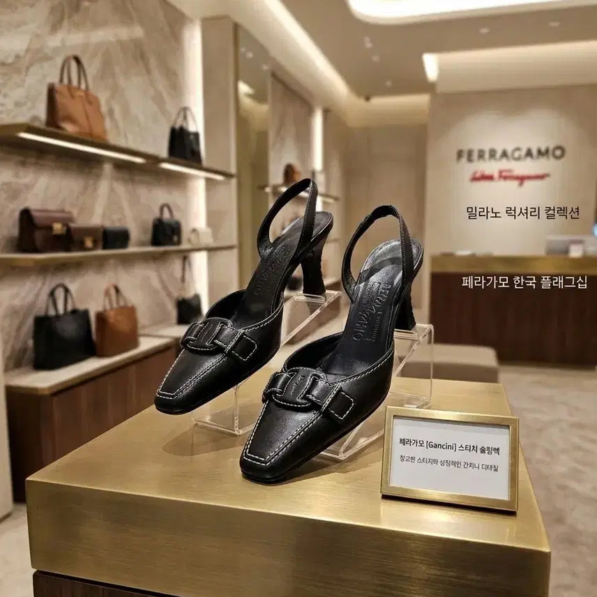[BUNJANG] Salvatore Ferragamo Gancini Stitch Leather Slingback Heels / [정품]페라가모(Salvatore Ferragamo) 간치니 스티치 가죽