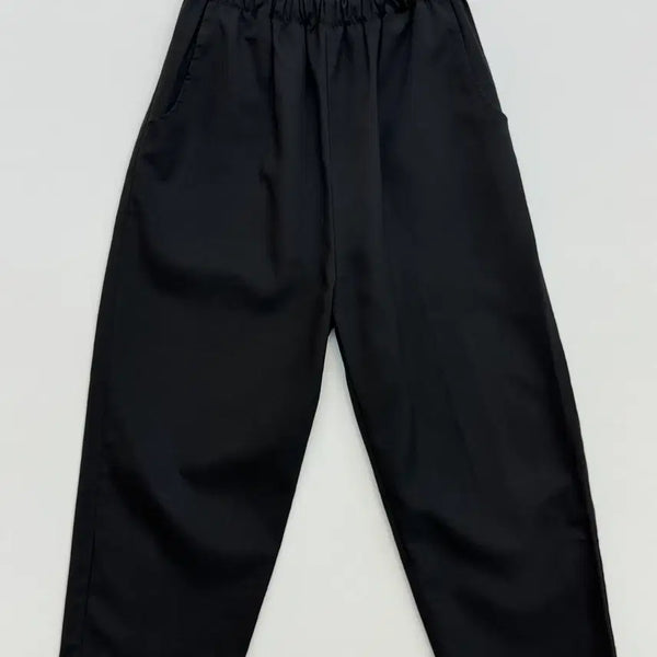 [BUNJANG] Unisex Black Wide-Leg Banding Slacks Pants / 밴딩 와이드 슬랙스 팬츠 블랙