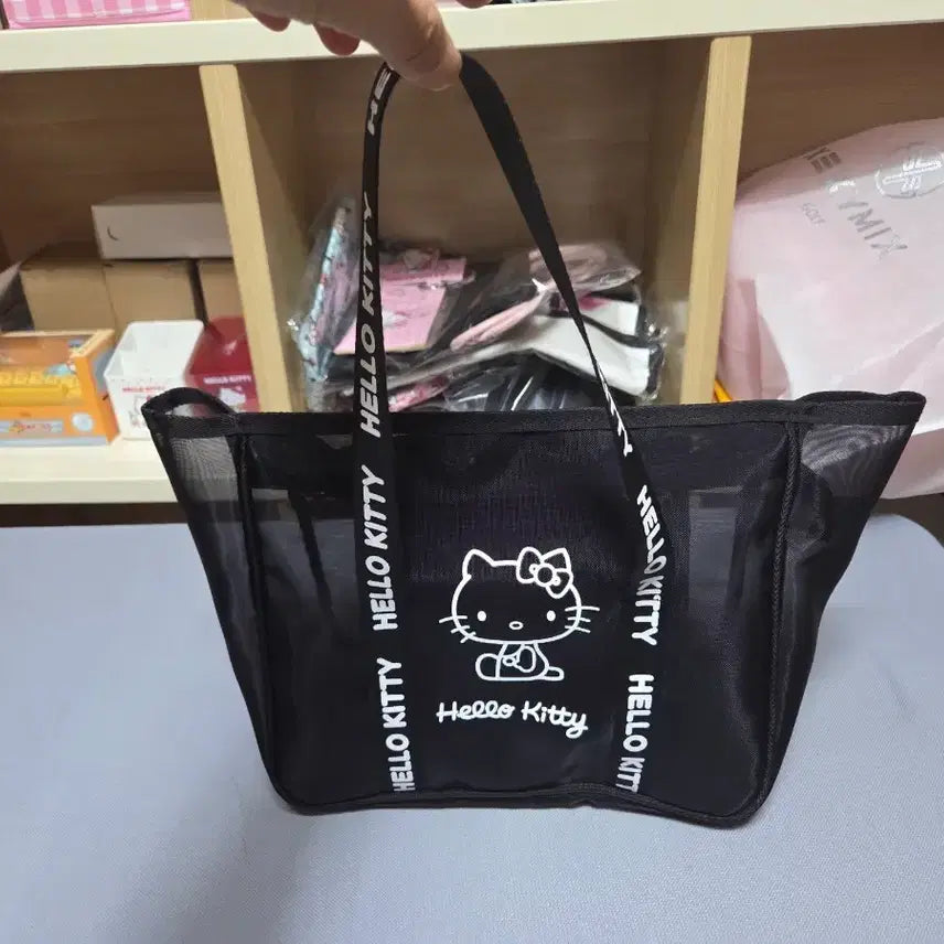 [BUNJANG] Hello Kitty Black Mesh Tote Bag / 헬로키티 블랙 메쉬 토트백