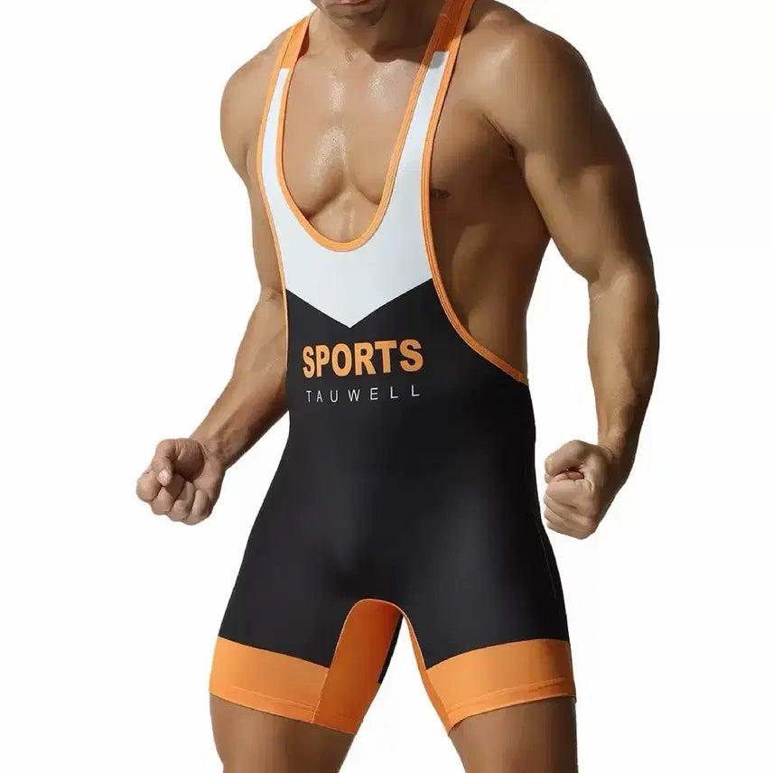 [BUNJANG] Tauwell Sports Wrestling Tights Black/Orange / 타우웰 스포츠 레슬링 타이츠 블랙/오렌지
