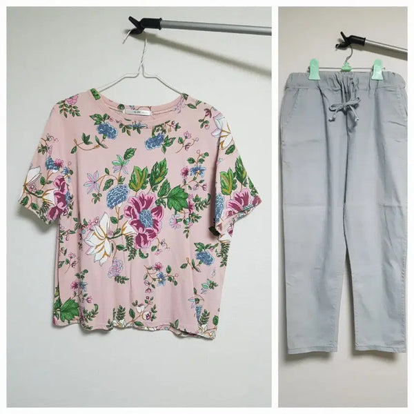 [BUNJANG] Floral Print T-Shirt and Pants Set / 꽃무늬 티셔츠 바지 세트