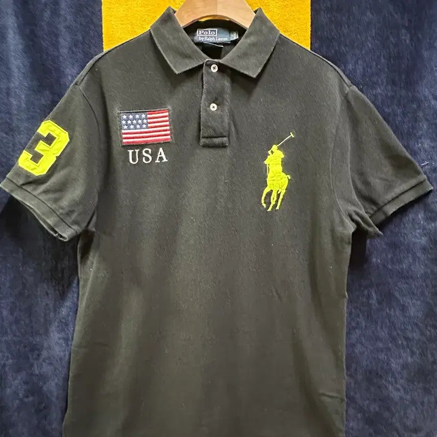[BUNJANG] Polo Ralph Lauren USA Edition Neon Big Pony Custom Fit Pique Polo Shirt (Black/M) / [정품] 폴로 랄프로렌 USA 에디션 네온 빅포니 카라티 (블랙/M)