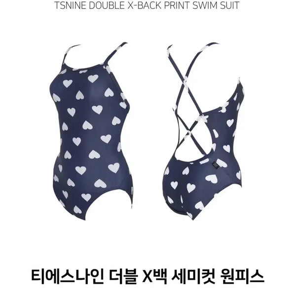[BUNJANG] TS Nine Love Heart One-Piece Swimsuit Navy / 티에스나인 러브하트 원피스 더블 엑스백 네이비 수영복