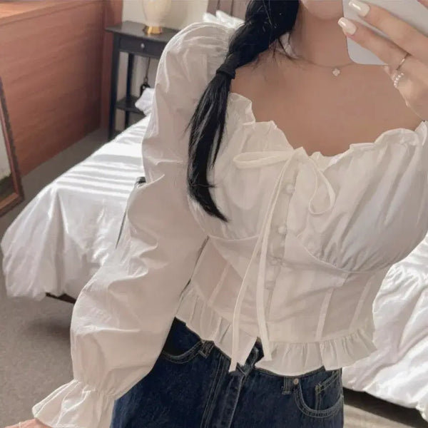 [BUNJANG] White Puff Sleeve Blouse / 화이트 퍼프 소매 블라우스