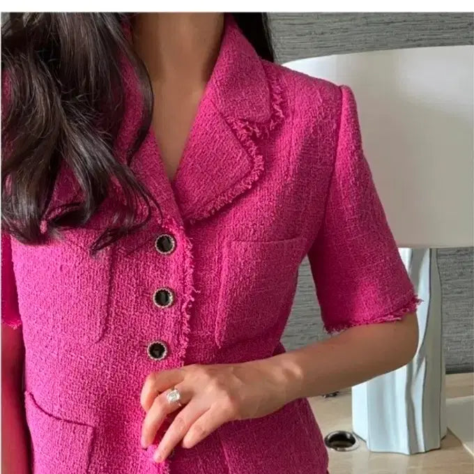 [BUNJANG] Rabam Baroom Appel Tweed Short Sleeve Jacket Magenta / (새상품) 라밤바룸 아펠 트위드자켓 반팔트위드자켓 마젠타