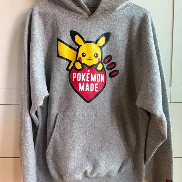 [BUNJANG] Human Made x Pokemon Made Heavyweight Hoodie Grey / 휴먼 메이드 x 포켓몬 메이드 헤비 웨이트 후드 그레이