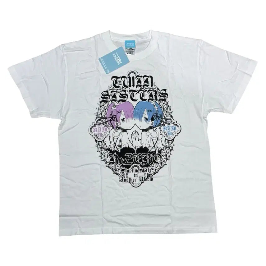 [BUNJANG] Re:Zero Rem & Ram Sister Graphic T-Shirt / 리제로 렘 람 자매 코스파 공식 머천다이즈 반팔 티셔츠