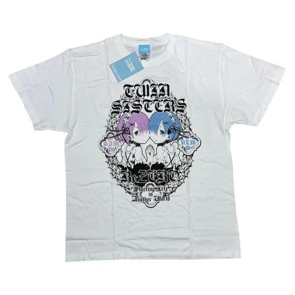 [BUNJANG] Re:Zero Rem & Ram Sister Graphic T-Shirt / 리제로 렘 람 자매 코스파 공식 머천다이즈 반팔 티셔츠