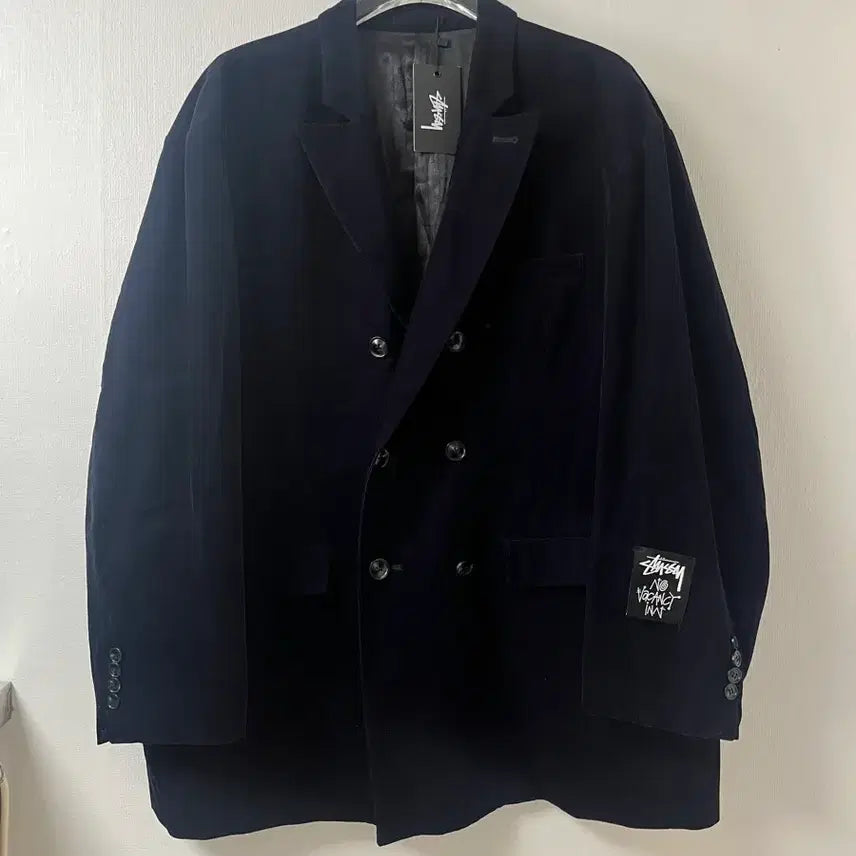 [BUNJANG] Stussy Dark Navy Corduroy Double-Breasted Jacket and Pants Set / [XL/M] STUSSY SET