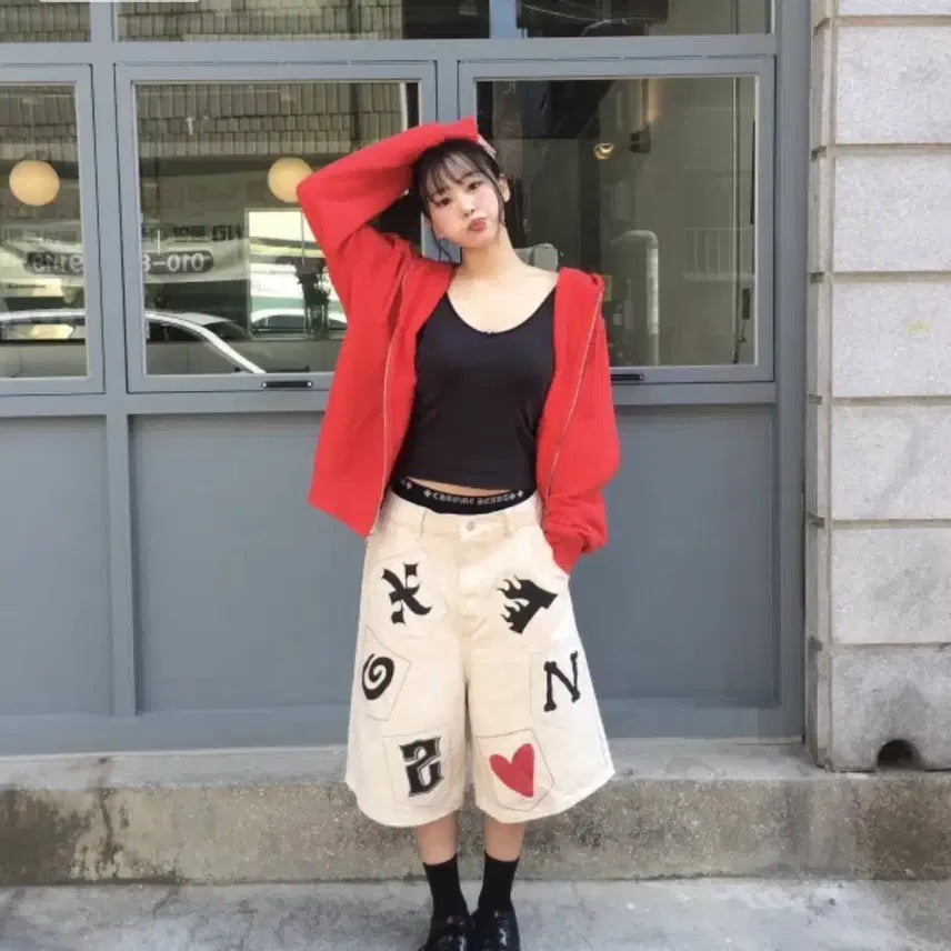 [BUNJANG] XTONZ XP280 Carbon Stitch Bermuda Denim Pants (Cream) / 엑스톤즈 XP280 카보니 스티치 버뮤다 데님 팬츠 (CREAM)