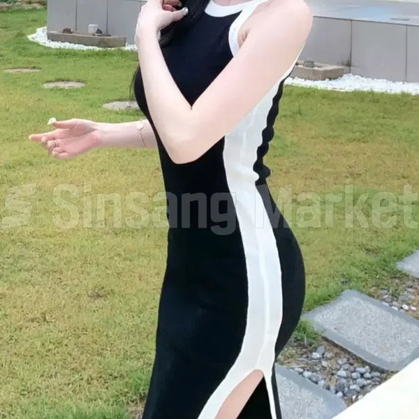 [BUNJANG] Colorblock Halter Neck Knit Dress / [빠른발송] 배색 홀터 ops 섹시 니트 섹시 베이직 글램 라인