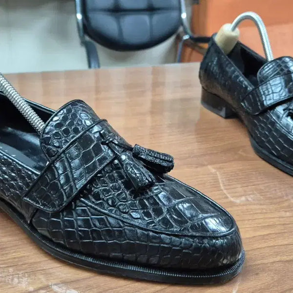 [BUNJANG] Genuine Alligator Leather Tassel Loafers - Size 255 / 리얼 악어구두/와니 로퍼/엘리게이터 테슬 로퍼 255