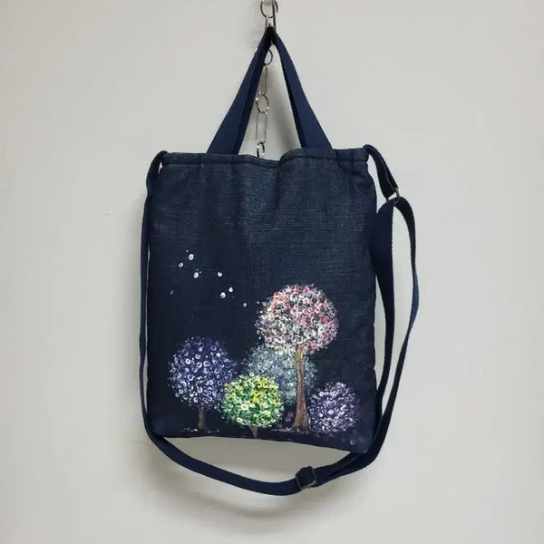 [BUNJANG] Denim Hydrangea Art Print Crossbody Bag / 데님 수국아트그림 크로스백 *24/31