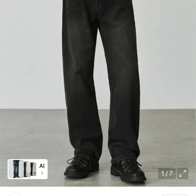 [BUNJANG] Branded Wide Denim Pants (Oil Black) / 32)브랜디드 WIDE DENIM PANTS (OIL BLACK)