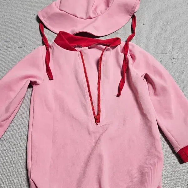 [BUNJANG] Children's Pink Rash Guard and Hat Set / 아동 수영복 핑크 래쉬가드 모자 세트