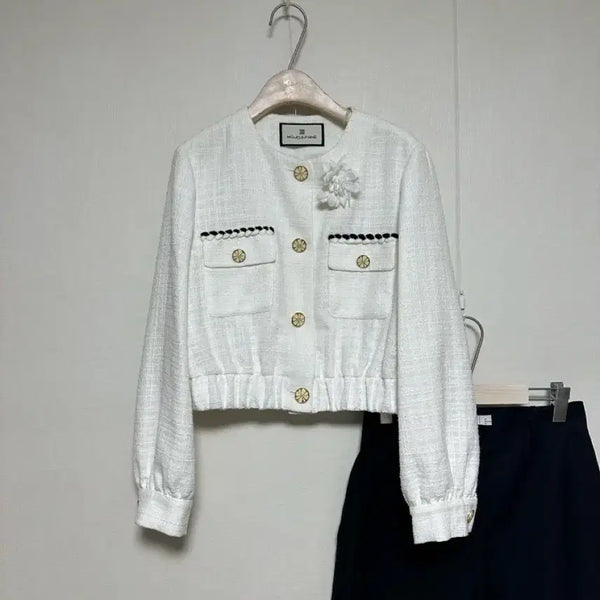 [BUNJANG] Mojo.S.F.N 23 Corsage Collarless Tweed Jacket / 모조에스핀23 코르사쥬 논카라 트위드자켓