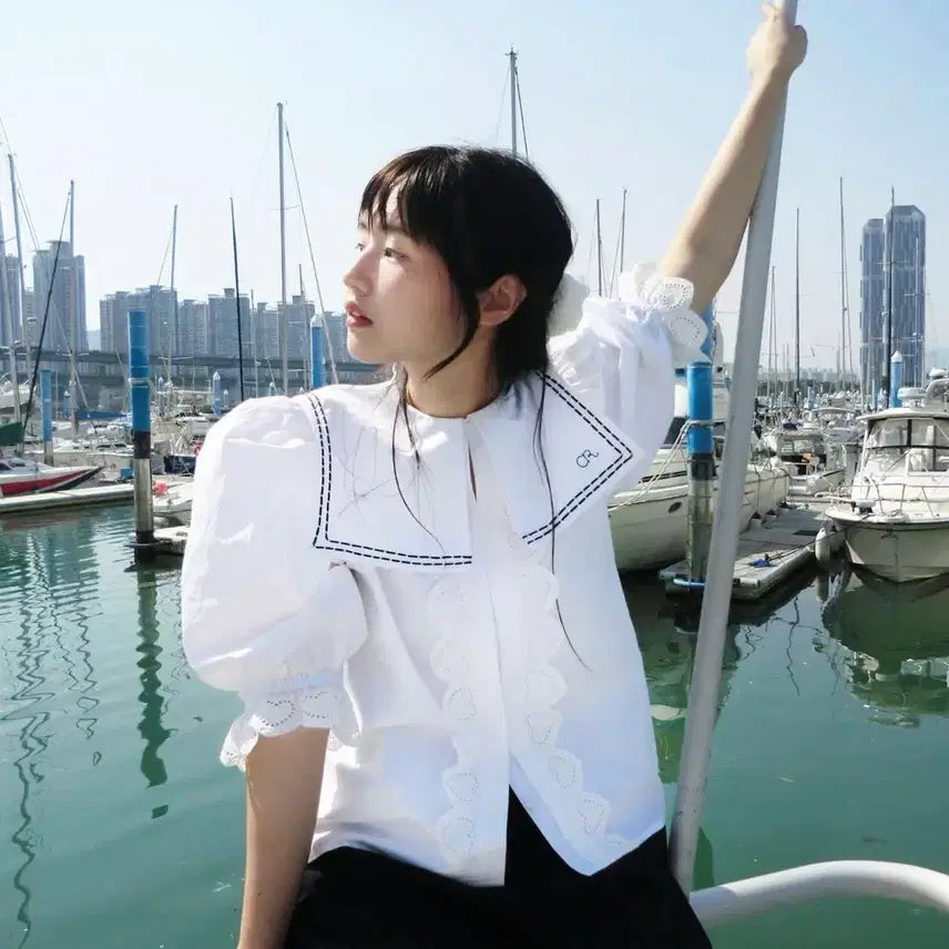 [BUNJANG] Crochet Ant Sailor Blouse / 크로쉐안트 세일러 블라우스