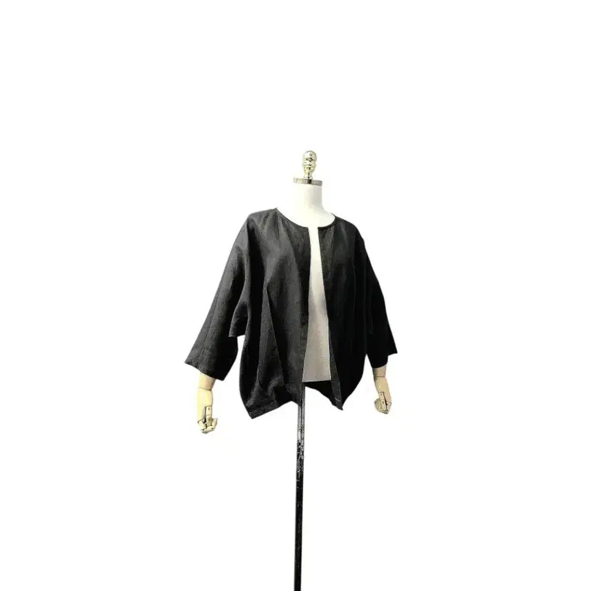 [BUNJANG] Blue Pepe Linen 100% 7-Sleeve Open Collarless Jacket / 블루페페 린넨 마 100  7부소매  오픈형 노카라 자켓